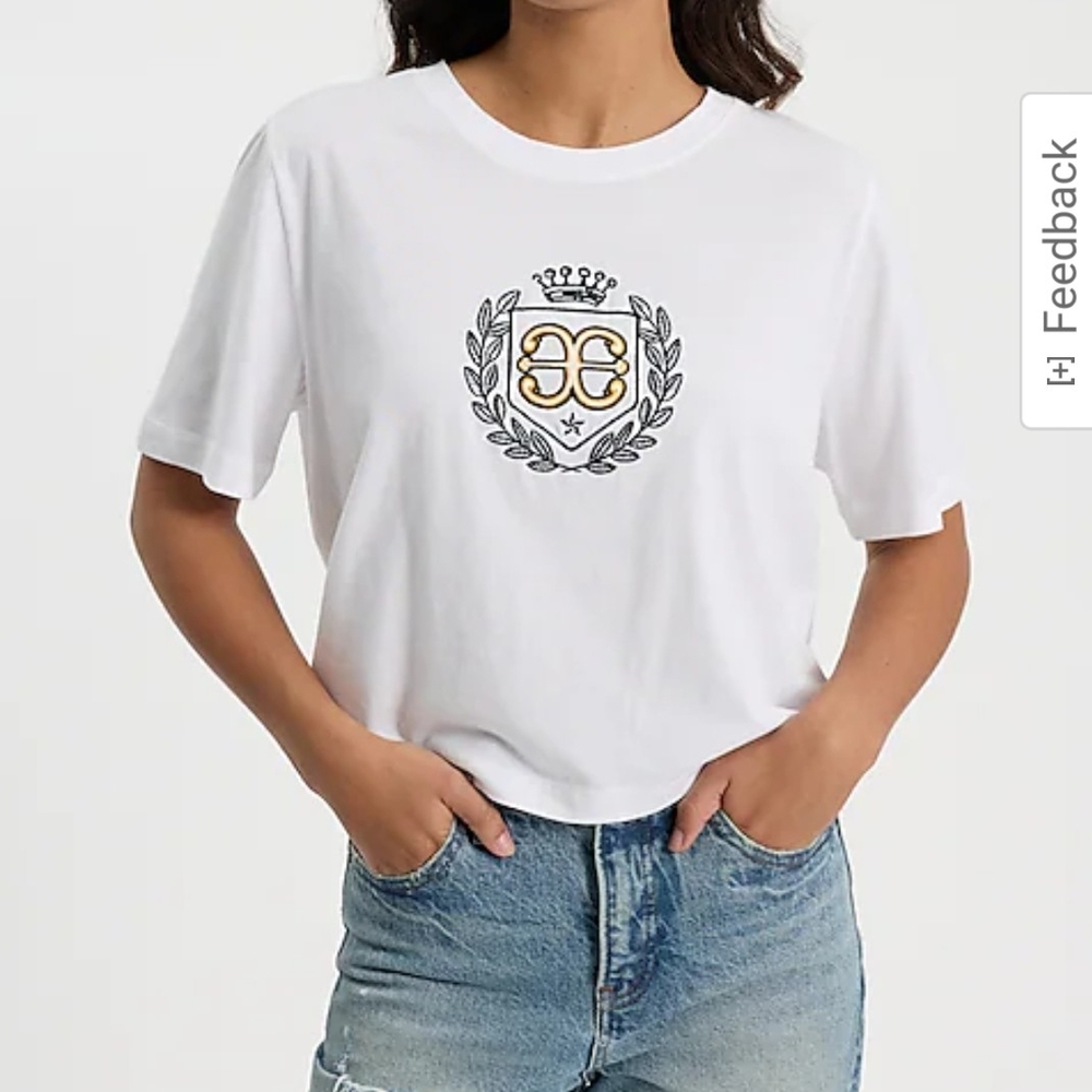 Embroidered Graphic Crew Neck Cropped Boyfriend Tee